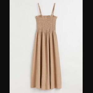 H&M Tan Smocked Midi Dress Beige Adjustable Straps Size S